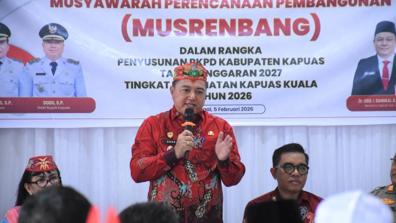 Wakil Bupati Kapuas Dodo saat memberikan arahan pada Musyawarah Perencanaan Pembangunan (Musrenbang) tingkat kecamatan Kapuas Kuala, Kamis (5/2/2026) di Aula Kantor Kecamatan setempat.
