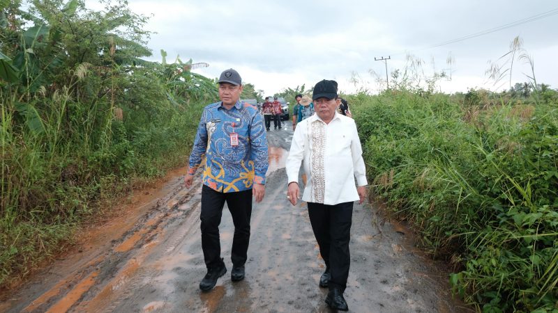 Bupati Kapuas H Muhammad Wiyatno didampingi Sekretaris Daerah Usis I Sangkai meninjau kondisi ruas jalan di Kecamatan Kapuas Kuala sebagai bagian dari persiapan pemeliharaan jalan.