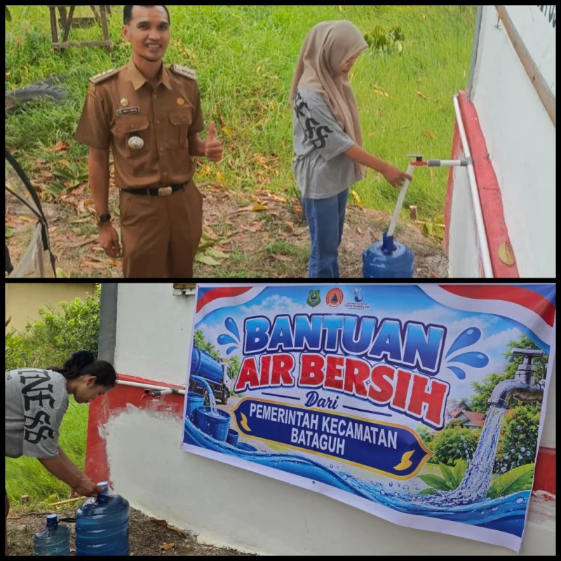 Camat Bataguh saat dampingi warga mengakses air bersih di Kantor Kecamatan Bataguh